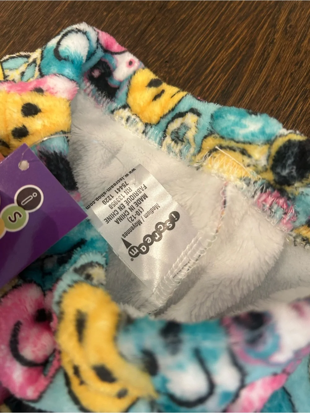 NWT Kids Iscream Plush Pajama Pants Smiley & Peace Print - Pink/Blue/Yellow Sz M